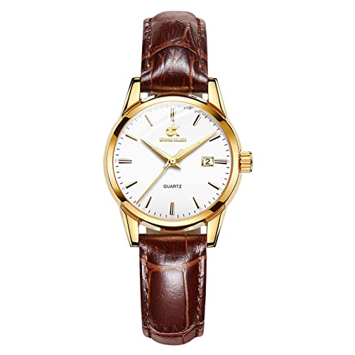 Ernie Klein Women'watches, Brown Leather Watch Bands For Women, Fashion Quartz Watches For Women, Gold Case Watch For Lady, Chrismas Gifts Watch For Girlfriend, White #TOP3