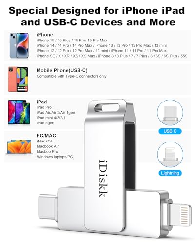Clé USB pour iPhone 256 Go certifiée MFi avec connecteurs Lightning et USB C - 3