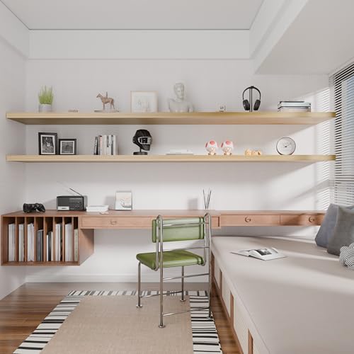 Image of IAE Floating Wall Shelves 72 inch,Bathroom Shelf Wall Mounted,Invisible Shelf Floating Kitchen Shelves,Wooden wall Shelving with Brackets for Living Room wall Mounted,Easy Install,Set of 2,Natural