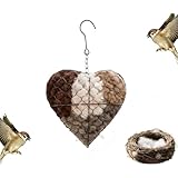 Faser Vogel Nistherz aus Alpakawolle, Nachfüllbares Vogelhaus Nistkasten, Herz Kolibri Nistmaterialhalterung Unterschlupf, Bietet Unterschlupf Nistmaterial für Vögel Im Winter, Garten
