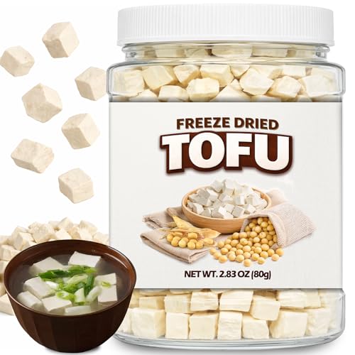 Image of 2.83oz (80g) Freeze Dried Tofu Cubes, 1cm Bite Size, Plant Based Dehydrated Tofu, Low Sugar, High Protein, Keto Friendly and Vegan, Instant Food for Ramen, Miso Soup, Salads, Camping and Meal Prep