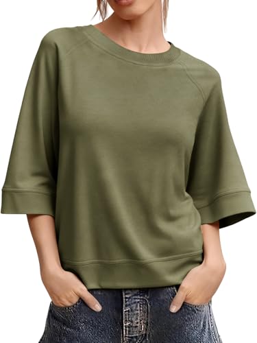 Image of Tankaneo Womens Oversized Half Sleeve T-Shirts Crew Neck Boxy Basic Tees Tops Summer Casual Loose Fit Tunic Shirts