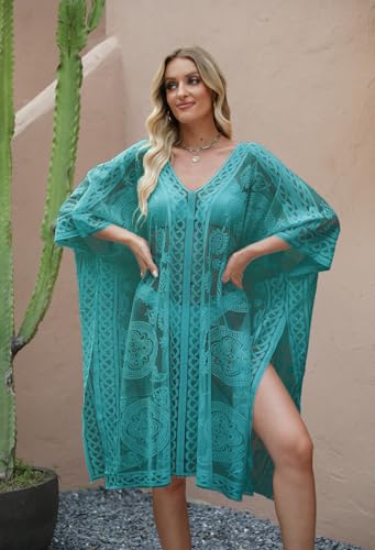 Image of Sexy Elegant Lace Beach Cover Up for Women, Bathing Suit Cover Up, V-Neck Swimsuit Coverup for Poolside, Seaside and Party