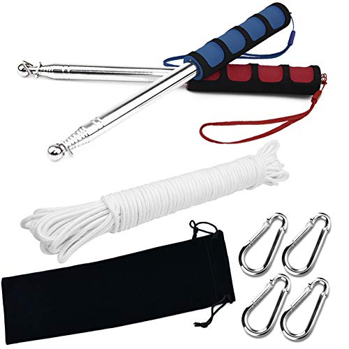 1.2M Teleskop Fahnenstange,Fadaar 2Pcs Tragbarer Fahnenmast 32Ft Kletterseil Rettungseil 6mm Sicherheitsseil mit 4Pcs Karabiner für Reiseleiter Camping Marchers Banner Lehrer Wanderung Bergsteigen Cover