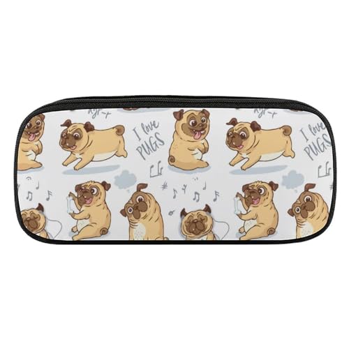 ペンケース 筆箱 大容量 軽量 I Love Pugs パグ かわいい 赤い 花柄 筆入れ ふでばこ ペンポーチ 多機能 コンパクト シンプル おしゃれ 中小学生 高校生 女の子 男の子
