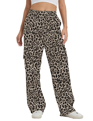 Image of Cargo Pants for Women High Waist Wide Leg Stretchy Pull On Baggy Casual Pants with Pockets