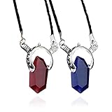 SONGCHANGJEWELRY DMC Inspired Dante Necklace – Red & Blue Crystal Pendant with Twin Sword Design – Fantasy Action Game Style Jewelry for Fans & Collectors