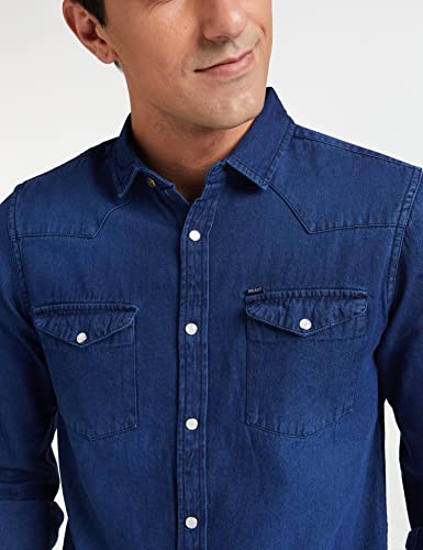 Image of Amazon Brand - INKAST Men's Slim Shirt (AZ-INK-RFS-DN-04 Mid Blue 4 4XL)