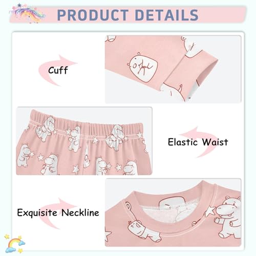 Pajama Sets Long Sleeve Cute Hippo Stars Soft Comfy Sleepwear 2 Piece PJS 3-8T4