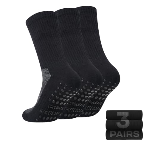 Image of CoolMate Mens Grip Socks, Non-Slip Mens Crew Socks for Hospital Elderly