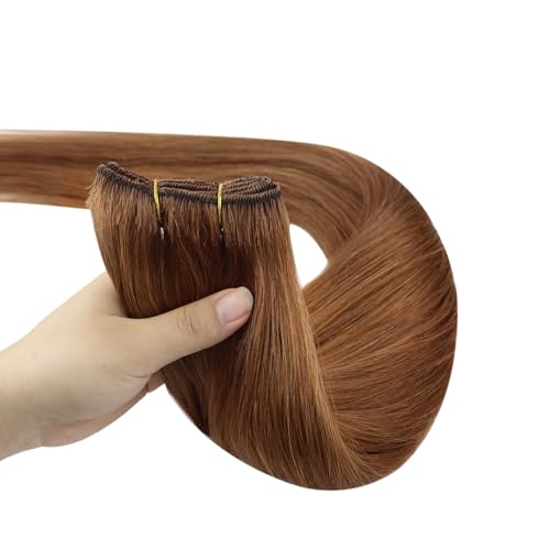 Image of Full Shine 24 Inch Weft Hair Extensions 105G Copper Hand Tied Remy Hair | Hand Tied Sew In Weft, Copper Shade, Remy Human Hair, Add Length And Volume, Straight Texture, Daily Styling
