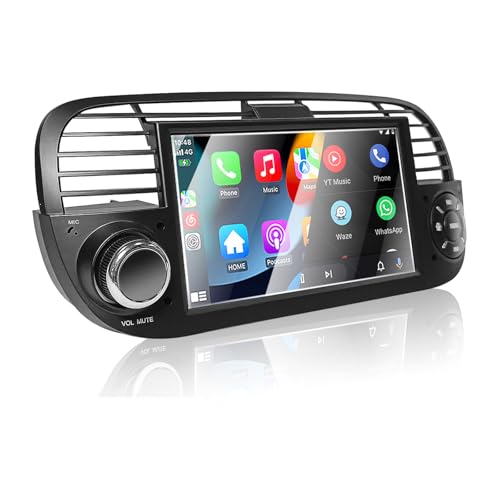 Liulbobu Car Stereo for Fiat 500 2007-2015 Compatible Wireless Carplay & Android Auto, 7 inch Fiat 500 Radio with Touchscreen/Bluetooth/FM/AM/USB/DPS/RDS/Mirror Link/High Power