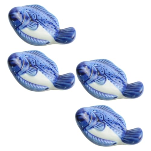 FONDOTIN 4個 魚箸置き 食卓用箸 スプーンホルダー 磁器製 魚型デザイン 滑り止め機能付き キッチンアクセサリー 清潔保持用おしゃれ卓上小物
