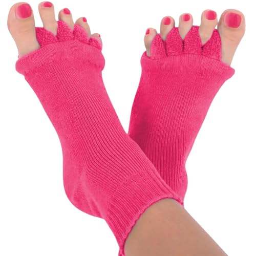 Image of Foot Alignment Socks I Cotton Finger Toe Separator I Easing Bunion Hammertoe and Arthritis Pain Relief I Improving Posture & Increasing Flexibility I Free Size for Office Yoga Men & Women (Pink)