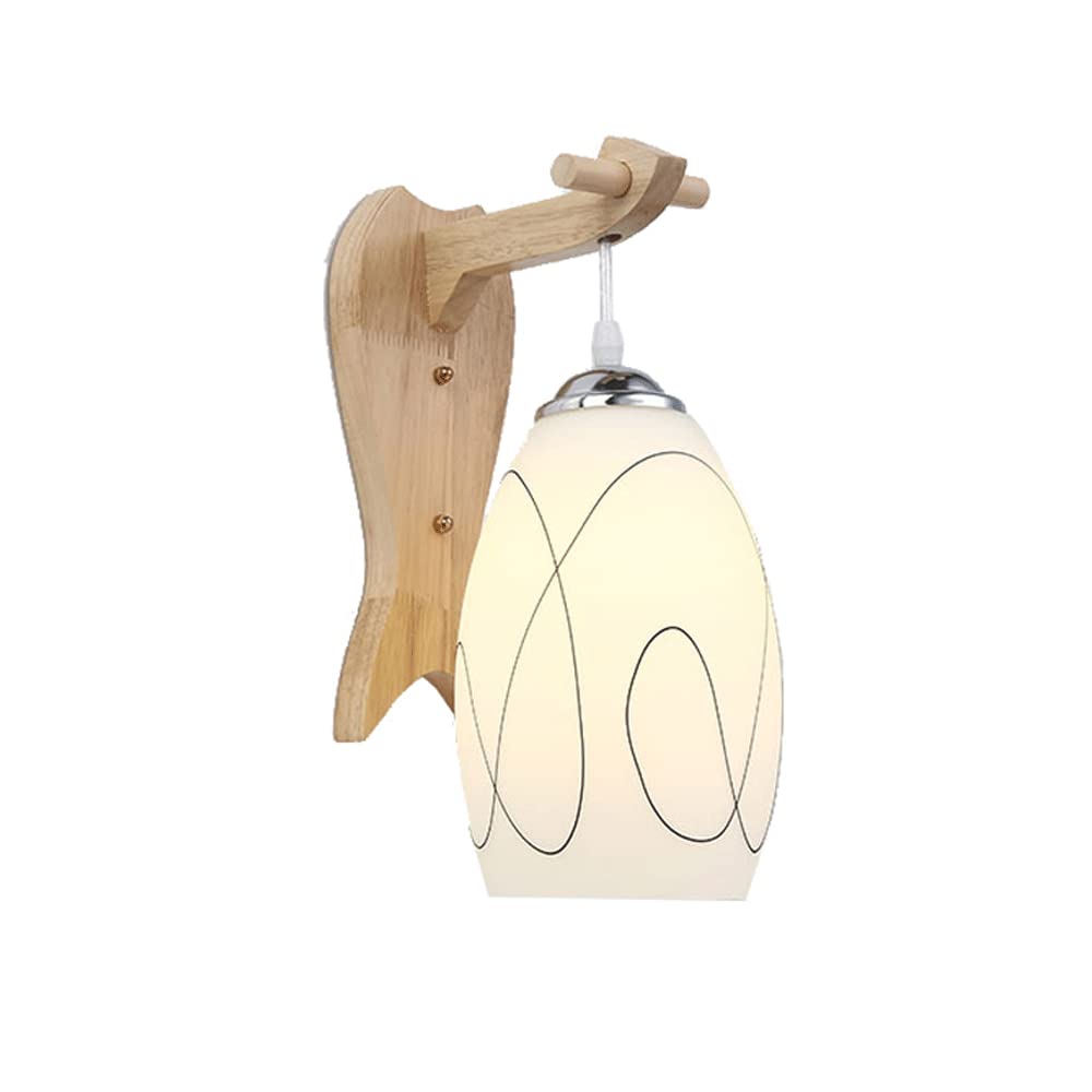 KXEcoLife Wall Sconce Wooden Lamp Milk White Glass Wood Chassis E27 Screw Base Living Room Aisle Wall-Mounted Lighting Fixture