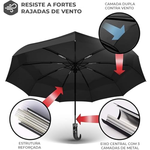 Guarda Chuva Automático Reforçado Preto Grande Cabe Bolso