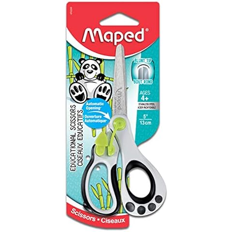 Maped Helix USA Koopy Spring-Assisted Educational Scissors, Kids, 5 Inch, Blunt Tip, Right Handed Use (470249US),Black/White Cover