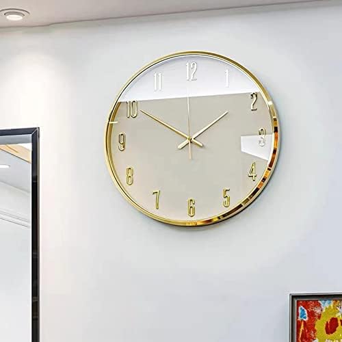ZBCGWRI Gold Wall Clock for Living Room Decor Modern Kitchen Gold Wall Clock Napa Leather Dial Battery Operated Silent Non-Ticking Clock Bedroom Home