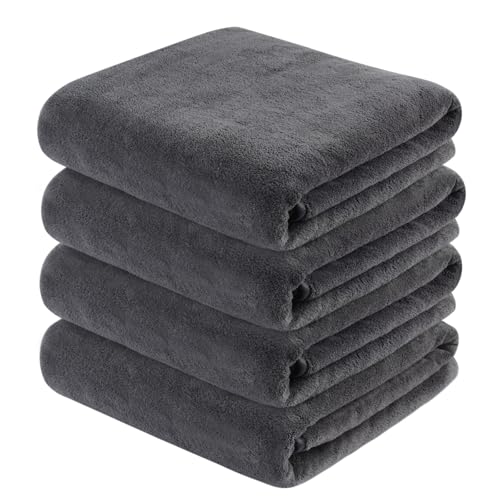 KinHwa Microfiber Bath Towels Large Bathroom Towels Absorbent Shower Soft Towels for Bathroom Large Size for Women Men Ideal Microfiber Towel for Spa, Swimming, Pool Dark Gray (4, Grey, 30x60 inch)