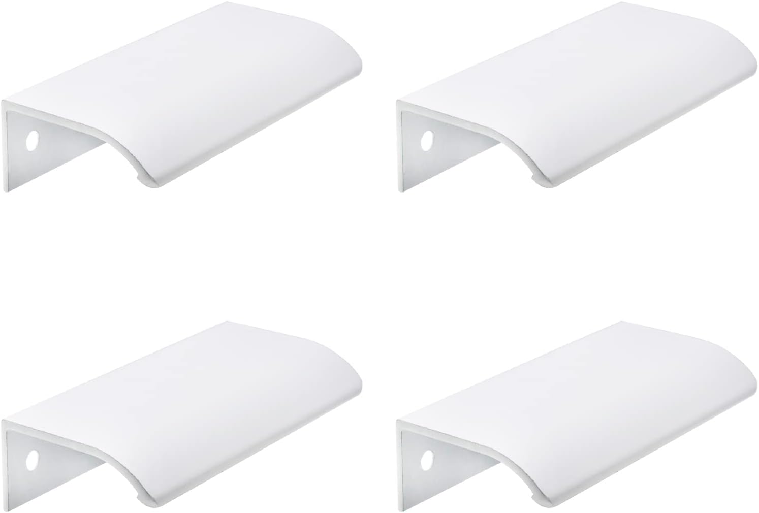 LC LICTOP Curved Edge Pull Handles, 3.15 Inch Edge Finger Tab Handle for Caibnets Drawer Closet Door Wardrobe Cupboard, 2.52 Inch Hole Spacing, 4 Pcs White Edge Pulls