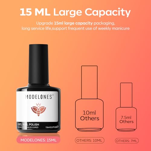 Image of modelones Orange Gel Nail Polish Nude Brown Gel Polish Shimmer Glitter Soak OFF LED Manicure DIY Salon 15 ML