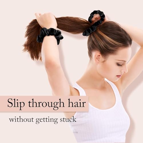 Image of Cerrito Satin Silk Hair Scrunchies for Women & Girls - Soft Elastic Hair Ties for Ponytail, Bun & Daily Styling, No Damage Hair Bands, Premium Hair Accessories Pack, Birthday Gift (Black-12 Pcs)