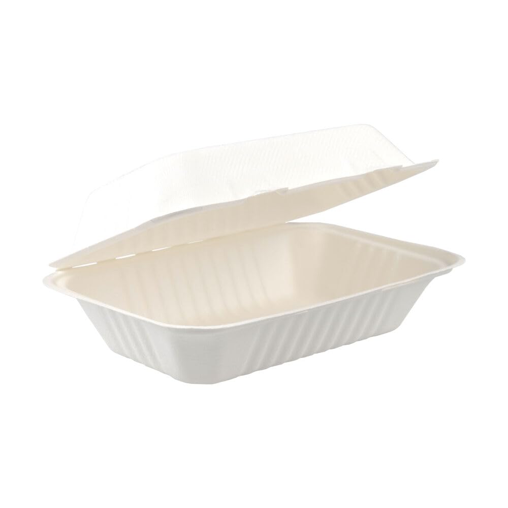 25 Menüboxen aus Bagasse, naturweiß, 23x15cm, 25Stk.