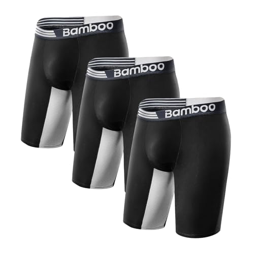 Mens Boxer Briefs Anti Chafe Breathable Moisture-Wicking Bamboo Trunks Underwear without Fly Pouch for Men 3 Pack