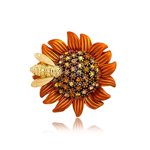 Image of Rhinestone Sunflower Brooch Pin Vintage Gold Yellow Elegant Pin Ladies Multipurpose Brooch Necklace