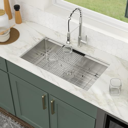 Logmey 33" Undermount Kitchen Sink Workstation 33x19 SUS304 16 Gauge Stainless Steel Under Counter Single Bowl Kitchen Sinks 33x19x9 Inch by Logmey - Used condition - Image 3