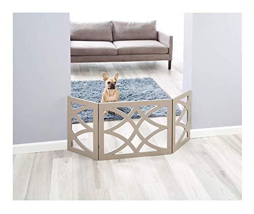 Zoogamo 3 Panel Gray Wooden Curves Design Pet Gate -19 Inches Tall Expands