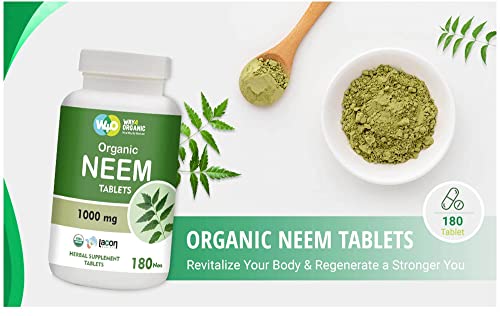 Neem Tablets-Usda Organic 100% Pure (Azadirachta Indica) (180 Count - 1000Mg) 90 Days Supply #TOP3
