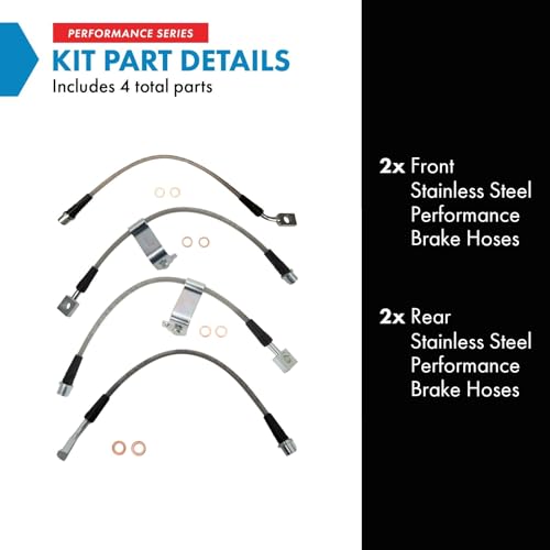 Image of TRQ Performance Front and Rear Brake Hose Set Compatible with 05-07 Chevrolet Malibu