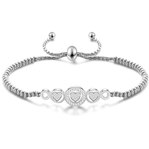 Bracelet LuisFranklin femme chaîne perlée avec charme cœur argenté