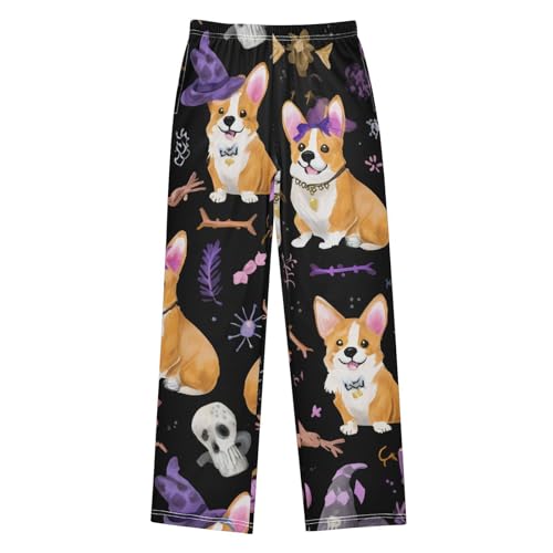 Halloween Corgi Dogs Boys Long Pants Soft Trousers Elastic Waist Kids Lounge Bottoms with Pockets S-XL