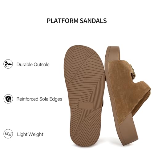 Image of Platform Sandals Women Genuine Leather Slip-on Beach Slide Buckle Comfortable Sandals with Memory Foam Soft Lining and Open Toe Low Wedges