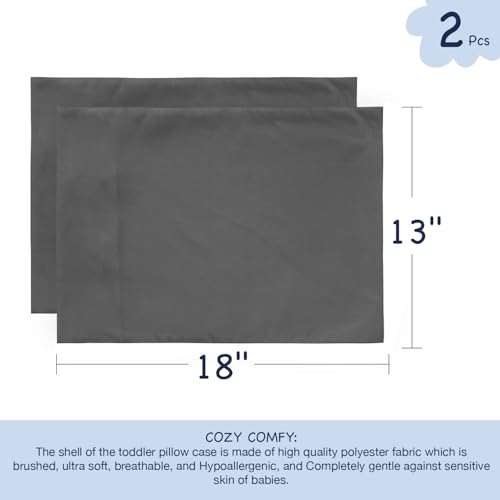 Image of EXQ Home Toddler Pillowcases 13x18 Travel Pillow Case Set of 2, Small Pillow Case Fits Baby Pillow Sized 12x16, 13x18, Kids Pillowcases 2 Pack Machine Washable with Envelope Closure(Black Grey)
