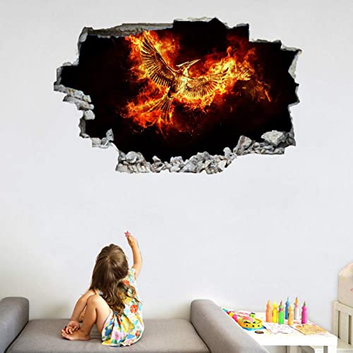 Fire Phoenix 3D Broken Wall Stickers Bird Wall Mural Art Abstract Art Nursery Children's Bedroom Living Room Background Wall Decal Removable Vinyl Home Decoration 35"W X 24"H #TOP2