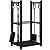 AMAGABELI GARDEN & HOME Firewood Rack Indoor with Fireplace Tools Set Log Holder Wood Rack Outdoor Log Rack Storage Tongs Poker Brush Shovel Bin Stacking Black Wrought Iron Accessories Kit