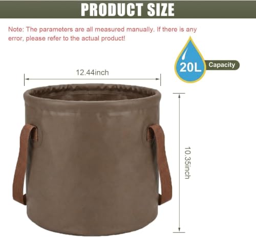 Image of Water Bucket 20L | Foldable Waterproof PVC Bucket | Portable Water Storage for Camping, Fishing, Gardening, Trekking & Home (20 Liter Brown)