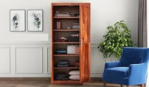 SHREE NATURAL Solid Sheesham Wood 2 Door Almirah/Wardrobe/Cupboard Cabinet with Storage of 5 Shelves for Bedroom Home (Oak Teak)
