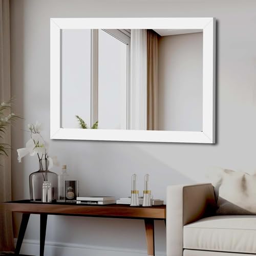 kaevion Wall Hanging 2ft White Water Proof PVC Framed Mirror |Wall Mirror for Bedroom or Bathroom |Home Decor Wall Mounted for Bedroom Living-Room Vanity Farmhouse| wash Room Mirror for Wall
