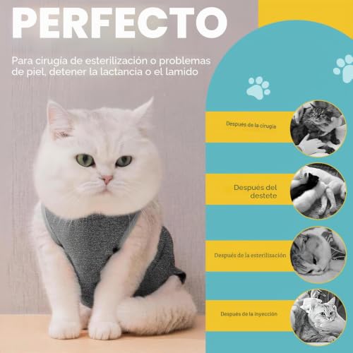 Miniatura 3 de 1pc Body Gatos Postoperatorio Hembra, Chaleco Para Cirugía Y Heridas Abdominales Body Gata Esterilizacion, Traje De Recuperación Profesional Para Gatos Gris Oscuro,M