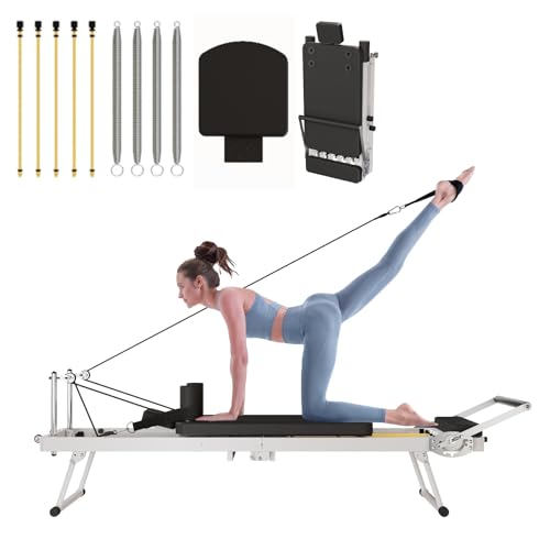 Dual Resistance Pilates Reformer, Foldable Reformer Pilates Machine for Home Use, with 9 Level Resistance, Jump Board, Headrest and Adjustable Shoulder Rests, Pilates Equipment for Home Workouts