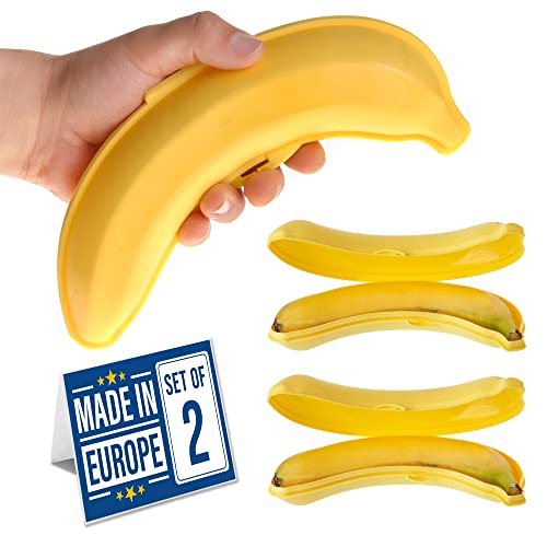 Crystalia Großer Bananengehäuse 2er Set 100% BPA FREI Bananenbox Bananenschutz Bananendose Banane Aufbewahrungsbox Bananenhalter Bananen Brotdose Trip Außen Frucht Kasten Speicher Dose Für Banane