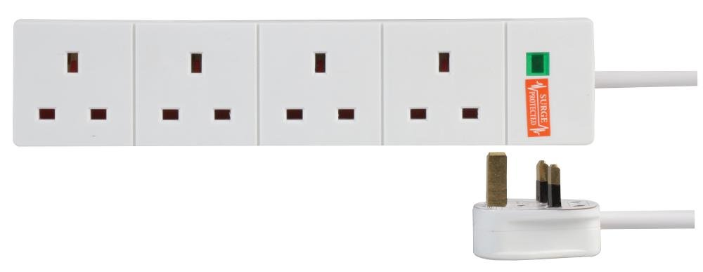pro elec 4 Gang Surge Protected Extension Lead, White 2m