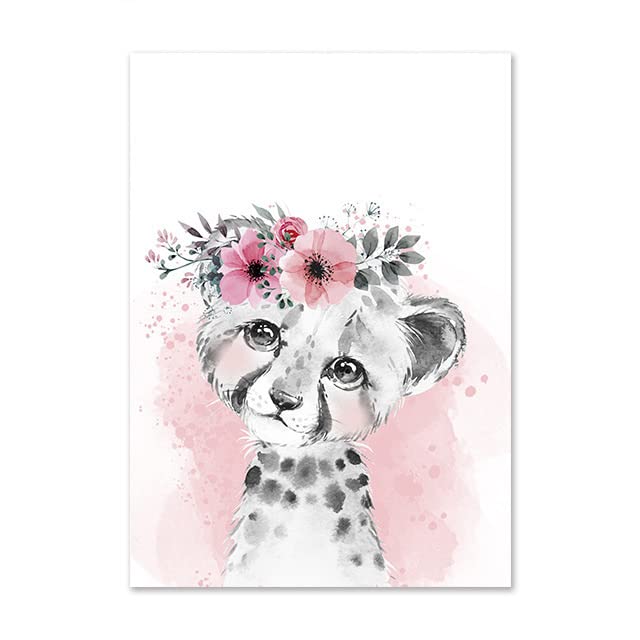 6 Affiche Animaux Chambre Bebe Rose Aquarelle Poster Girafe Léopard
