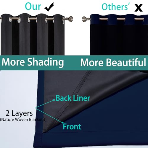 Image of Yakamok Navy Blue Blackout Curtains 84 inch Long for Bedroom 52 inch Wide 1 Panel | Blackout Curtain Panels for Bedroom, 2 Thick Layers Grommet Top Thermal Insulated Drapes with Black Liner for Living Room