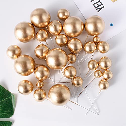 25 Pcs Balls Cake Topper Ball Shaped Cake Insert Toppers Pearl Balls Cake Pick Diy Cake Insert Toppers Foam Ball Cupcake Topper For Birthday Party Christmas Wedding Anniversary Baby Shower Cake Decor (Gold) #TOP6