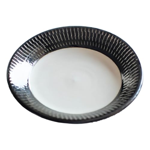 小石原焼 カネハ窯 飛び鉋プレート[小](黒×白ツヤ) こいしわらやき 陶器 飛び鉋 とびかんな 和食器 手作り 皿 さら 取り皿 日本製 福岡県東峰村 [お申込み順に3〜4ヶ月程度で発送予定]AA32